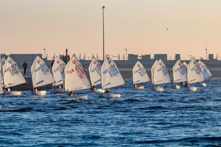 29th INTERNATIONAL PALAMOS OPTIMIST TROPHY 2018, 13TH NATIONS CUP, 15 Feb. 2018 , Town Palamos, Spainのeditorial素材