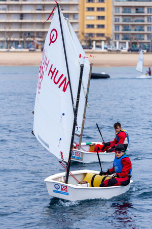 29th INTERNATIONAL PALAMOS OPTIMIST TROPHY 2018, 13TH NATIONS CUP, 16 Feb. 2018 , Town Palamos, Spainのeditorial素材
