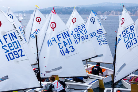 29th INTERNATIONAL PALAMOS OPTIMIST TROPHY 2018, 13TH NATIONS CUP, 16 Feb. 2018 , Town Palamos, Spainのeditorial素材