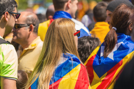 Catalan demonstrators with national catalan symbols in Barcelona to support the freedom of the...