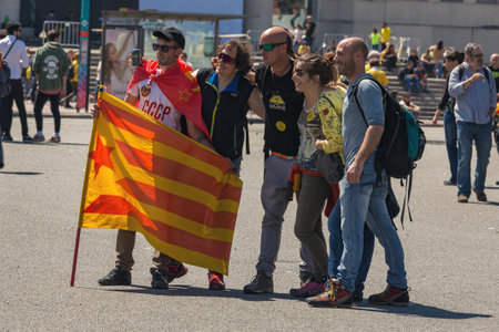 Catalan demonstrators with national catalan symbols in Barcelona to support the freedom of the...