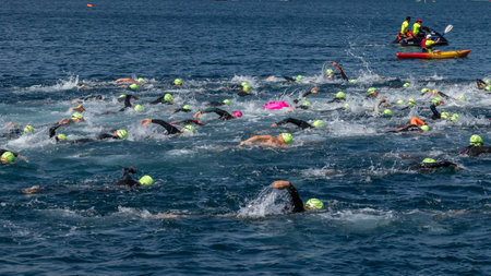 Third Popular Crossing Swimming Championships in a small town Palamos of Spain. 05. 20. 2018 Spainのeditorial素材