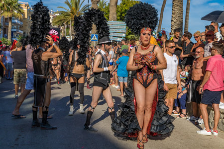Pride of the lesbian, gay, bisexual and transgender People in the streets of Sitges, Spain on 17....