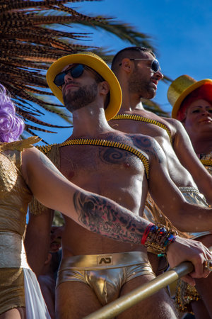 Pride of the lesbian, gay, bisexual and transgender People in the streets of Sitges, Spain on 17. Juny, 2018のeditorial素材