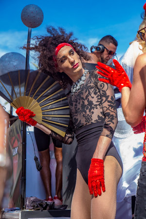 Pride of the lesbian, gay, bisexual and transgender People in the streets of Sitges, Spain on 17....