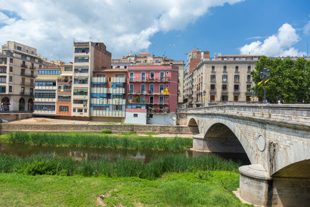 Nice water landmark in a spanish town Geronaのeditorial素材