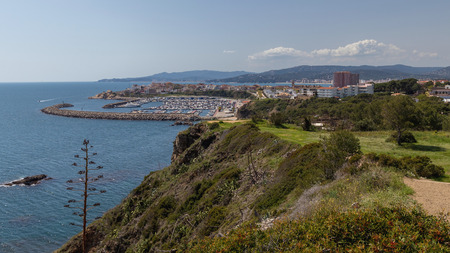 Beautiful bay in Costa Brava, village Palamos in Spainの写真素材