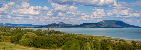 Beautiful Hungarian landscape over lake Balaton with old volcanoesの写真素材