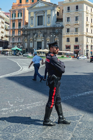 Italian police in the street in Naples. 01. 07. 2018 Italyのeditorial素材