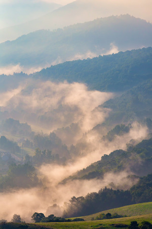 Beautiful foggy morning landscape from Spainの写真素材
