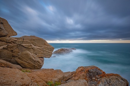 Nice long exposure picture from a Spanish coastal, Costa Brava, near the town Palamosの写真素材