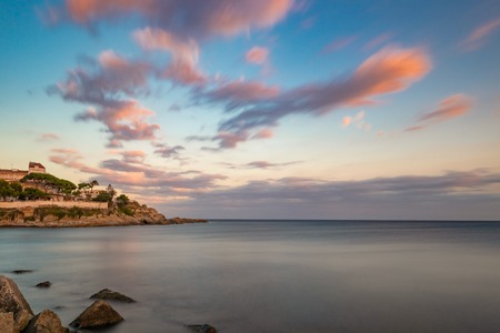 Nice long exposure picture from a Spanish coastal, Costa Brava, near the town Palamosの写真素材