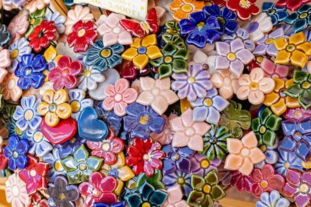 Nice ceramic ornaments in a hungarian markの写真素材