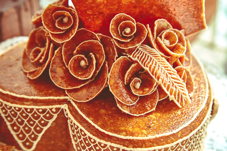 Very nice sweet brittle cake on the tableの写真素材