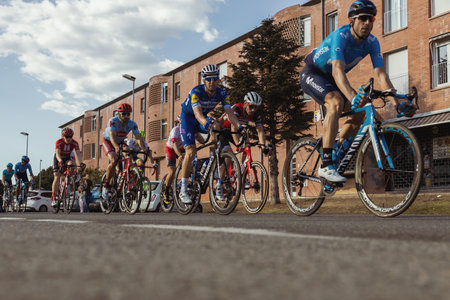 Competitors of the Volta Road Cycling in Catalonia on the stage 2 (from Mataro to Sant Felui de Quixols) 26. 03. 2019 Spainのeditorial素材