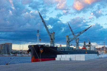 Big ship in the harbor of Palamos in Spain