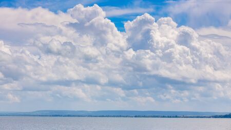Overcast landscape over lake Balaton of Hungaryの写真素材