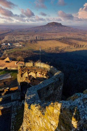 Nice sunset landscape from Hungary, castle Szigligetのeditorial素材