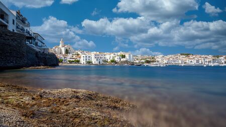 Detail of beautiful small town Cadaques in Costa Brava in Catalonia of Spain, long exposure pictureの写真素材