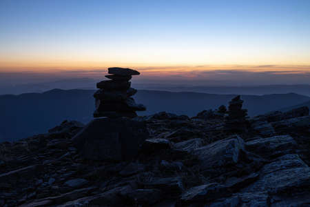 Spanish mountain peaks in Catalonia in sunset light, mountain Montsenyの写真素材