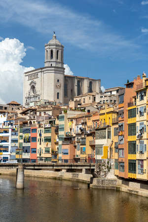 Colorful houses at river Onyar in Girona, Catalonia Spain