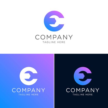 modern E initials with a service icon or settings icon on the negative spaceのイラスト素材