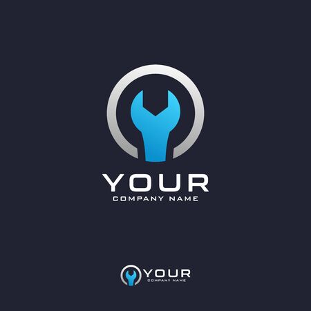 Wrench Modern Elegant logo design emblem vector illustration gradient Logo Templateのイラスト素材