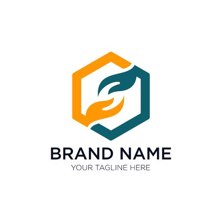 Take Give Hand with hexagon Logo design emblem vector illustration logo Templateのイラスト素材
