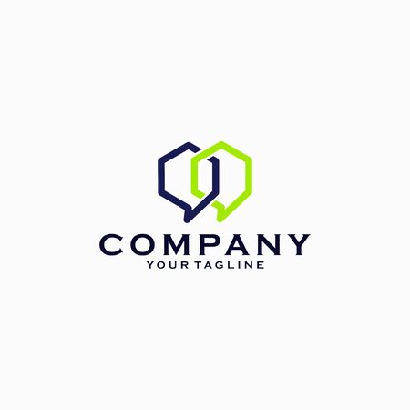 Coworking space logo template, bubble chat combined with hexagon logo design emblem vector illustration logo templateのイラスト素材