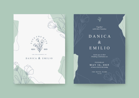 Wedding card template with beautiful hand drawn floralのイラスト素材