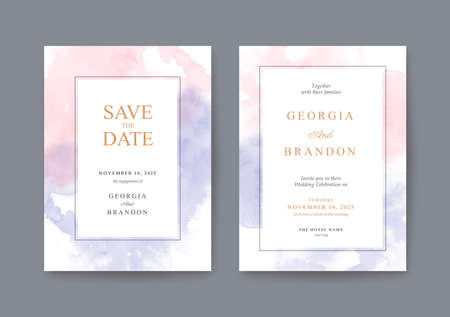 Wedding invitation template with Sweet pink and purple watercolorのイラスト素材