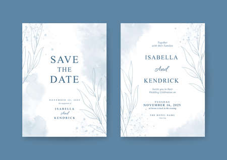 Beautiful simple and clean wedding invitation set with watercolorのイラスト素材