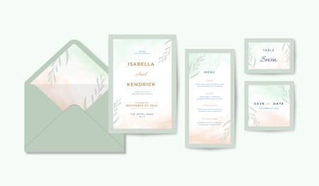 Wedding invitation collection template with beautiful watercolorのイラスト素材