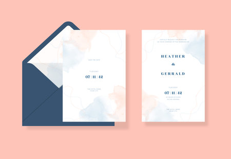 Simple and beautiful watercolor wedding invitation templateのイラスト素材