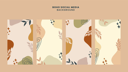 Beautiful hand drawn boho social media background collectionsのイラスト素材