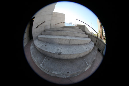 Side Steps to the Los Angeles City Hall, California - Fisheye Lensの写真素材