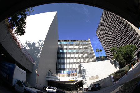 Back View of the Los Angeles Police Department Headquarters from the Parking Garage - Fisheye Lens