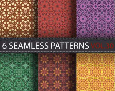 Universal autumn color set vector seamless patterns, tiling. Endless texture can be used for wallpaper, pattern fills, web page background,surface textures. Geometric ornaments.のイラスト素材