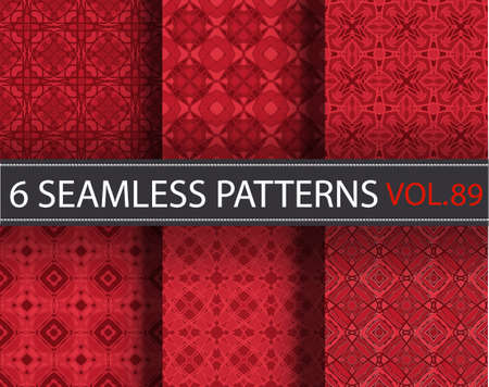 Universal crimson color set vector seamless patterns, tiling. Endless texture can be used for wallpaper, pattern fills, web page background,surface textures. Geometric ornaments.のイラスト素材