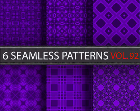Universal dark indigo color set vector seamless patterns, tiling. Endless texture can be used for wallpaper, pattern fills, web page background,surface textures. Geometric ornaments.のイラスト素材
