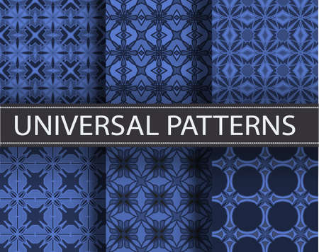 Universal modern color set vector seamless patterns, tiling. Endless texture can be used for wallpaper, pattern fills, web page background,surface textures. Geometric ornaments.のイラスト素材