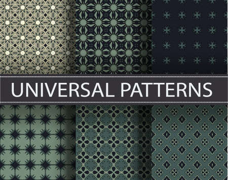 Universal vintage color set vector seamless patterns, tiling. Endless texture can be used for wallpaper, pattern fills, web page background,surface textures. Geometric ornaments.のイラスト素材