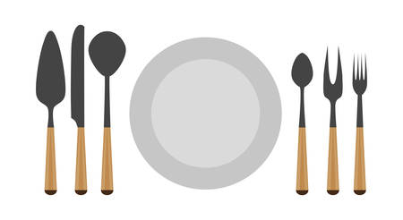 Cutlery set fork vector spoon knife isolated kitchen illustration plate table dinner restaurant iconのイラスト素材