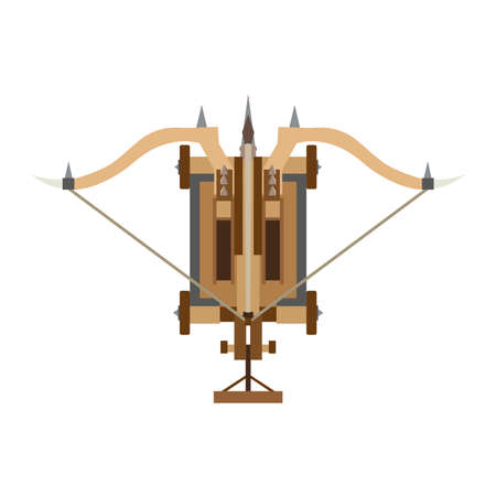 Catapult icon medieval war weapon illustration vector old white wooden siege ancient artillery castleのイラスト素材