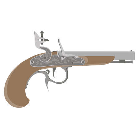 Flintlock vector vintage pistol illustration gun weapon old white pirate musket retro isolatedのイラスト素材