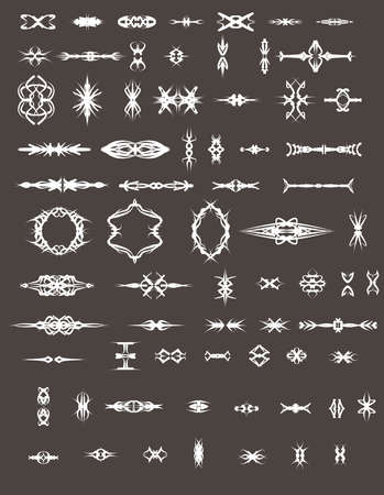 Vector design element isolated. Vintage calligraphic retro border frame decoration floral set style elegant ornate. Swirl divider classical vignette classic flat old art.Curl ornament engraving flowerのイラスト素材