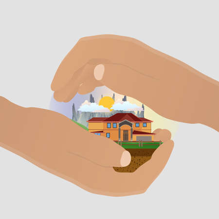 Insurance safe house home icon care hand vector. Concept protection design protect flat life symbolのイラスト素材