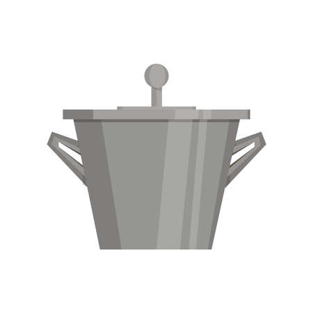 Boiling water in pan. Black cooking pot . Flat graphics design elements. Vector illustrationのイラスト素材