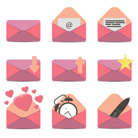 Pink envelope vector icon email white contact message symbol set mailのイラスト素材