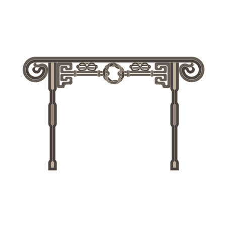 Vector gate flat icon isolated. Iron fence old illustration front view design. Antique design black decorative forgedのイラスト素材